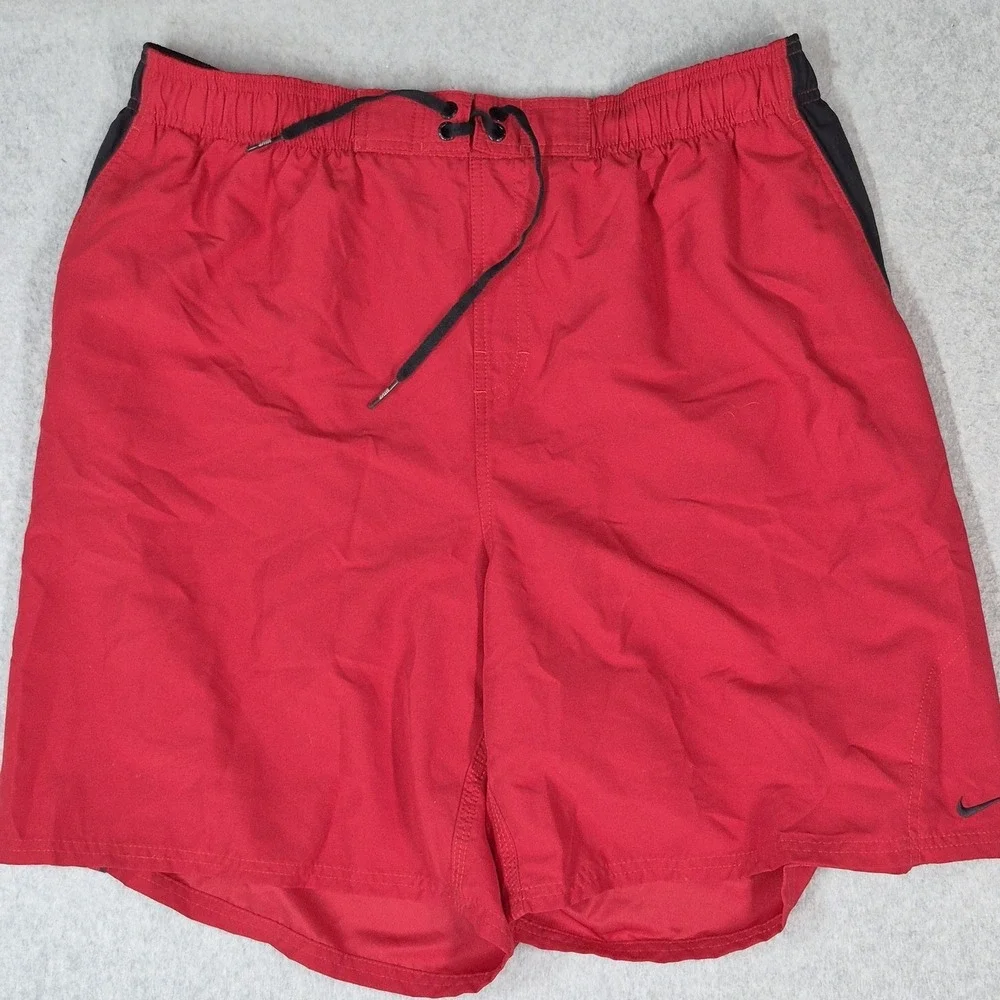 Nike Men Swimwear XXL Red Swim Trunks Logo Swoosh Embroidered